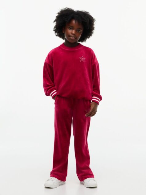 Red Star Flag Velour Wide Leg Joggers  Girls