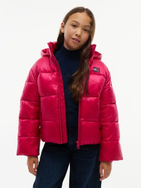 Red Heritage Shiny Relaxed Hooded Puffer Jacket  Girls