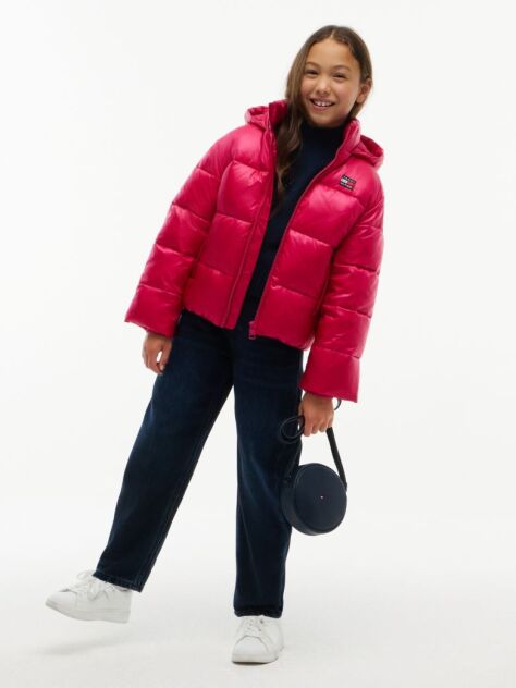 Red Heritage Shiny Relaxed Hooded Puffer Jacket  Girls