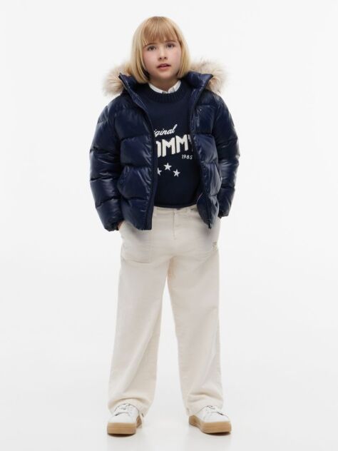 Blue Essential Faux Fur Trim Down Jacket  Girls