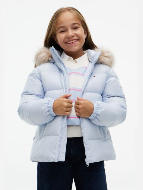 Blue Essential Faux Fur Trim Down Jacket  Girls