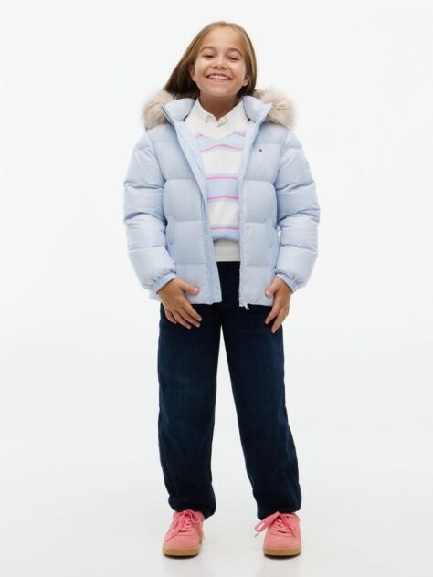 Blue Essential Faux Fur Trim Down Jacket  Girls