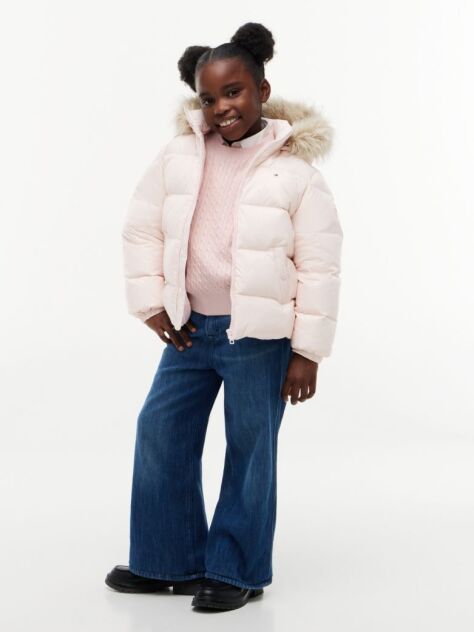 Pink Essential Faux Fur Trim Down Jacket  Girls