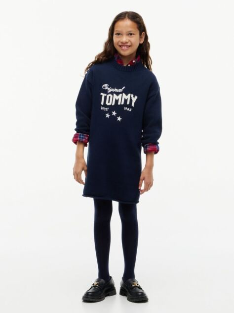 Blue Intarsia Logo Relaxed Jumper Dress  Girls