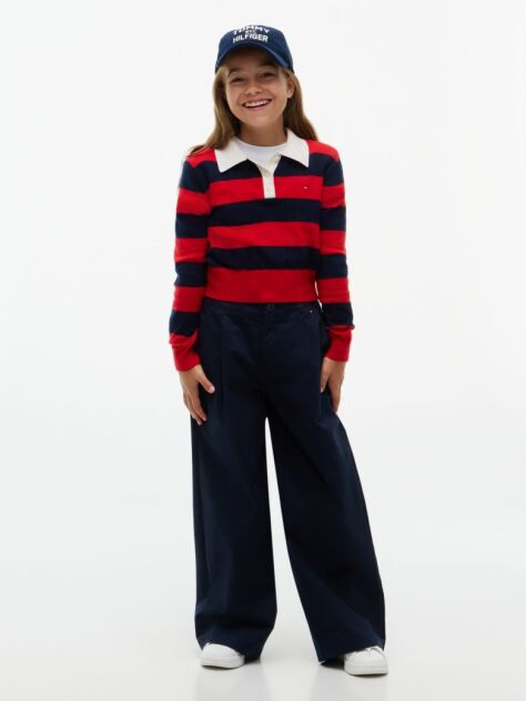 Blue Essential Wide Leg Twill Trousers  Girls