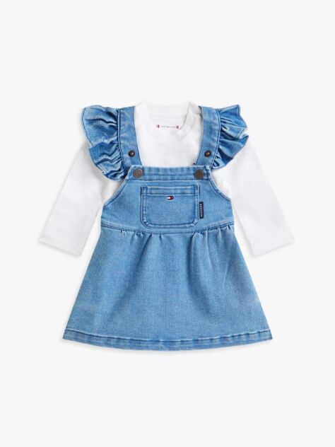 Denim Denim Dungaree Dress And T-Shirt Set  Newborn