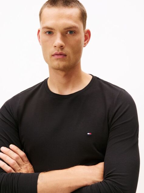 Negru Tricou Cu Maneca Lunga Extra Slim Fit  Barbati