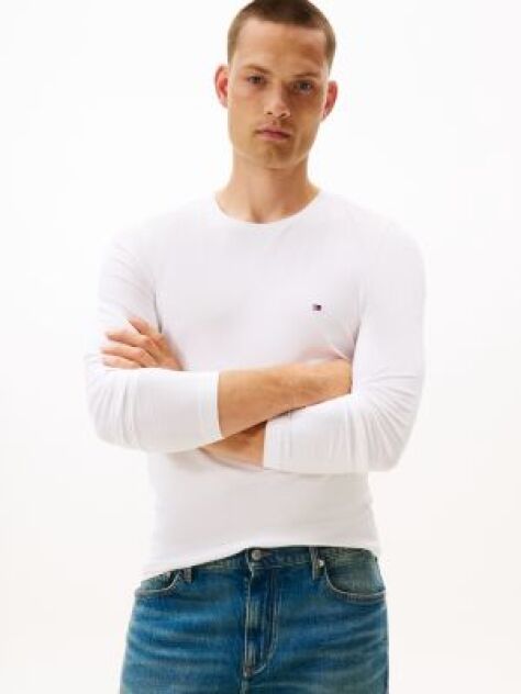 Alb Tricou Cu Maneca Lunga Extra Slim Fit  Barbati
