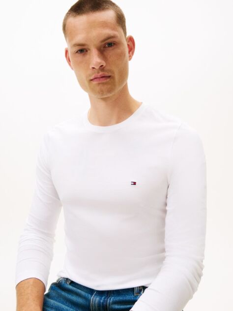 Alb Tricou Cu Maneca Lunga Extra Slim Fit  Barbati