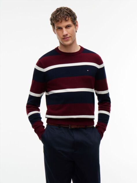 Rosu Jumper Din Bumbac Si Casmir Crew Neck  Barbati