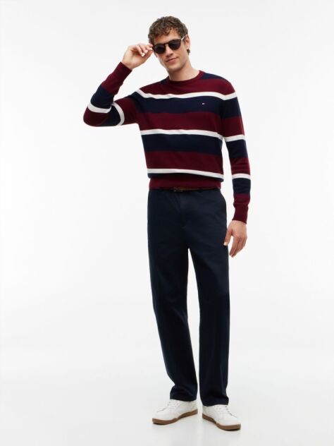 Rosu Jumper Din Bumbac Si Casmir Crew Neck  Barbati