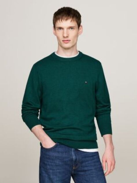 Green Cotton Cashmere Crew Neck Jumper  Men