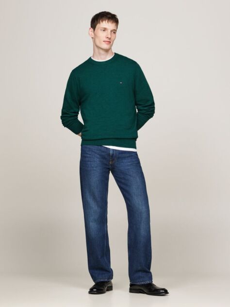 Green Cotton Cashmere Crew Neck Jumper  Men