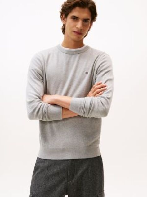 Grey Cotton Cashmere Crew Neck Jumper  Men