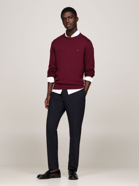 Rosu Jumper Din Bumbac Si Casmir Crew Neck  Barbati