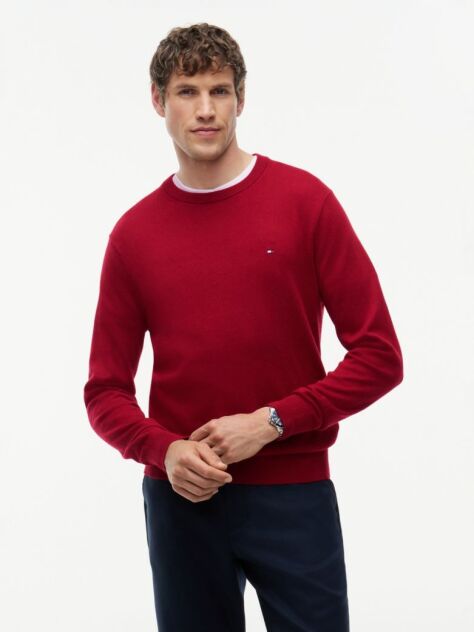 Rosu Jumper Din Bumbac Si Casmir Crew Neck  Barbati