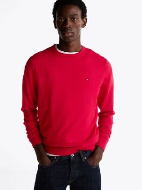Red Cotton Cashmere Crew Neck Jumper  Men