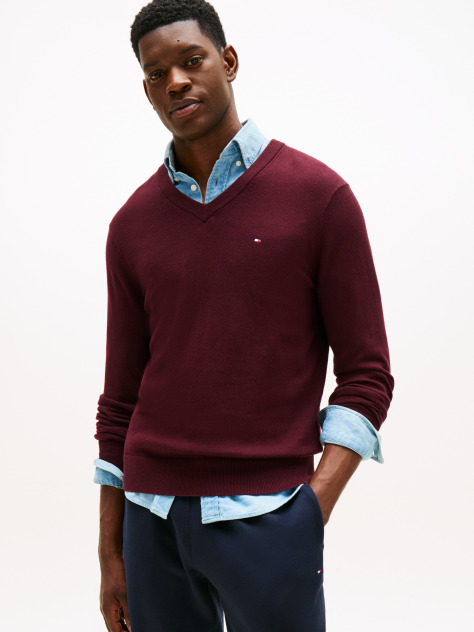 Red V-Neck Regular Fit Jumper  Men
