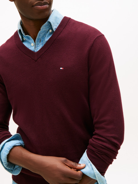 Red V-Neck Regular Fit Jumper  Men
