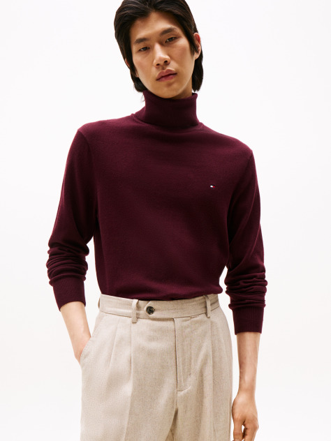 Rosu Jumper Din Bumbac Si Casmir Roll Neck  Barbati