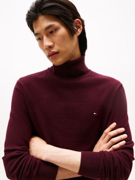 Rosu Jumper Din Bumbac Si Casmir Roll Neck  Barbati