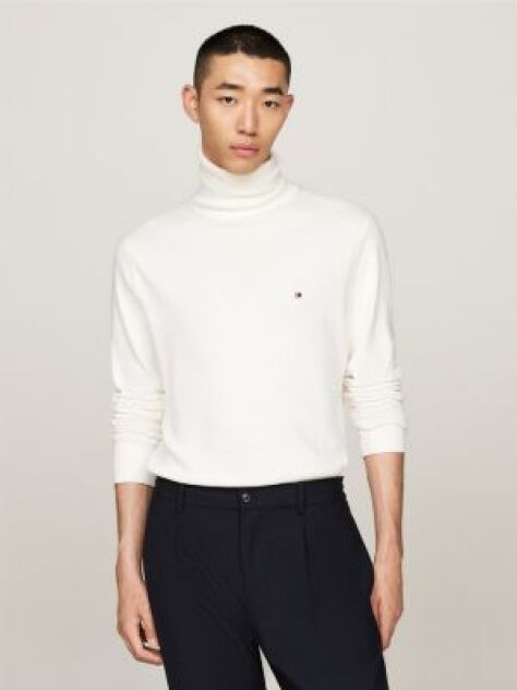 White Cotton Cashmere Roll Neck Jumper  Men