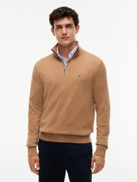 Brown Zip-Neck Jumper  Men