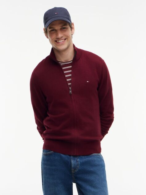 Rosu Cardigan Din Bumbac Si Casmir Zip-Thru  Barbati
