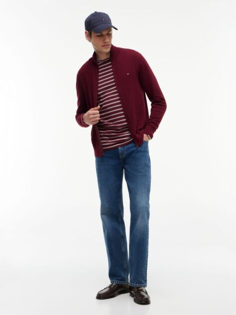 Rosu Cardigan Din Bumbac Si Casmir Zip-Thru  Barbati