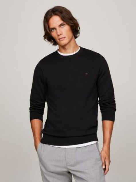 Negru Bluza Clasica Din Bumbac Cu Guler Crew  Barbati