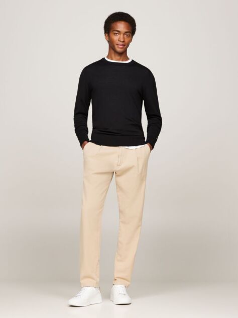 Black Smart Casual Fine Merino Wool Jumper  Men