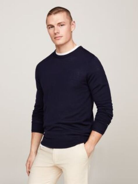 Blue Smart Casual Fine Merino Wool Jumper  Men