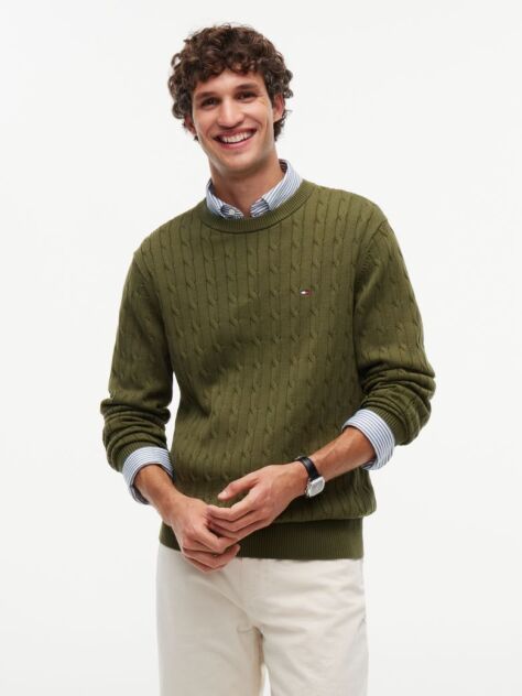 Verde Jumper Cu Guler Rotund Din Tricot  Barbati