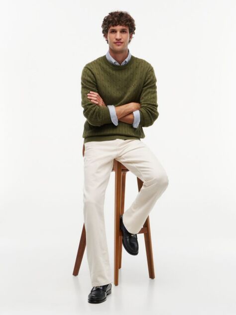 Verde Jumper Cu Guler Rotund Din Tricot  Barbati