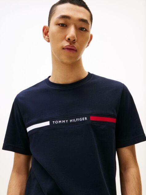 Blue Tricou Cu Guler Rotund Si Panou Cu Logo  Barbati