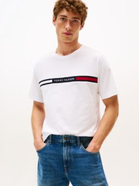 Alb Tricou Cu Guler Rotund Si Panou Cu Logo  Barbati