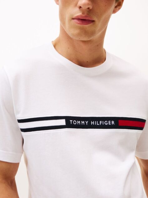 Alb Tricou Cu Guler Rotund Si Panou Cu Logo  Barbati