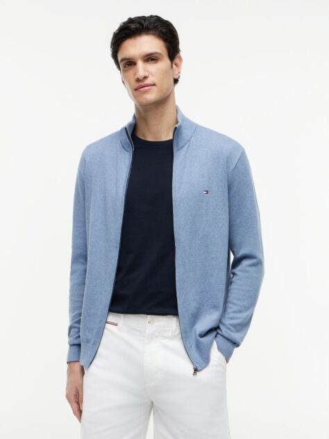 Blue Jumper Cu Guler Inalt Si Fermoar  Barbati