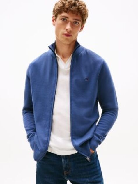 Blue Jumper Cu Guler Inalt Si Fermoar  Barbati