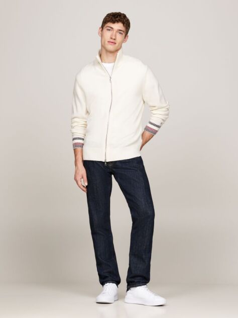 White Wool Rich Relaxed Zip-Thru Jumper  Men