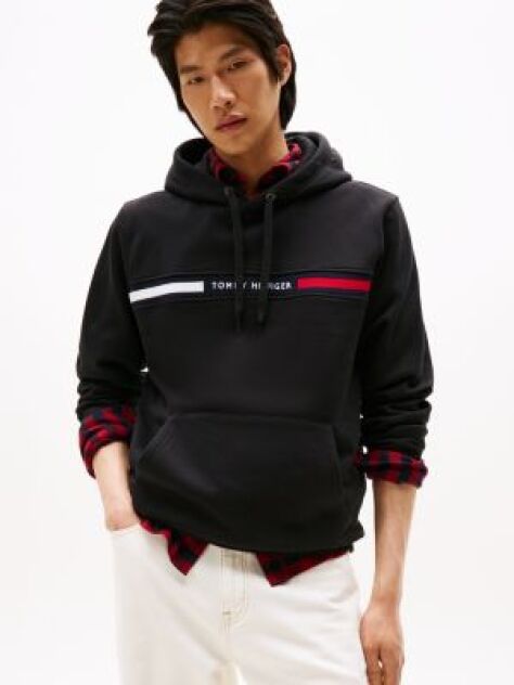 Black Logo Drawstring Hoody  Men