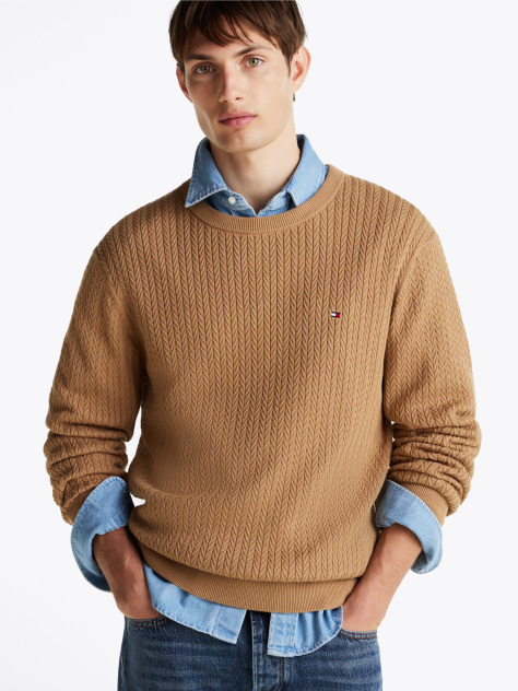 Maro Jumper Cu Guler Rotund Din Tricot Heringbone  Barbati