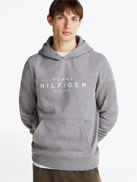 Grey Snap-Button Logo Hoody  Men