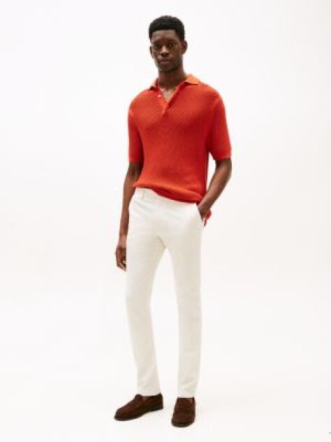 White Slim Flag Embroidery Chinos  Men