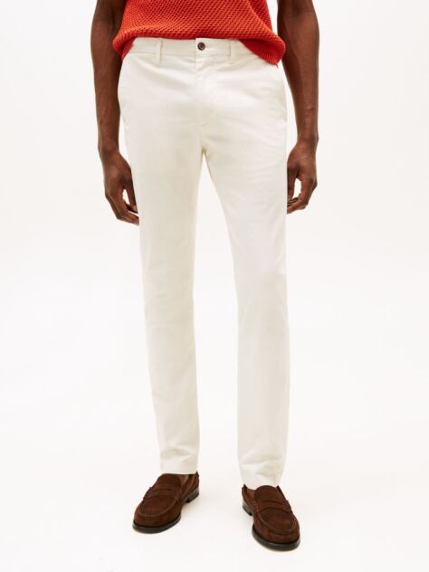 White Slim Flag Embroidery Chinos  Men