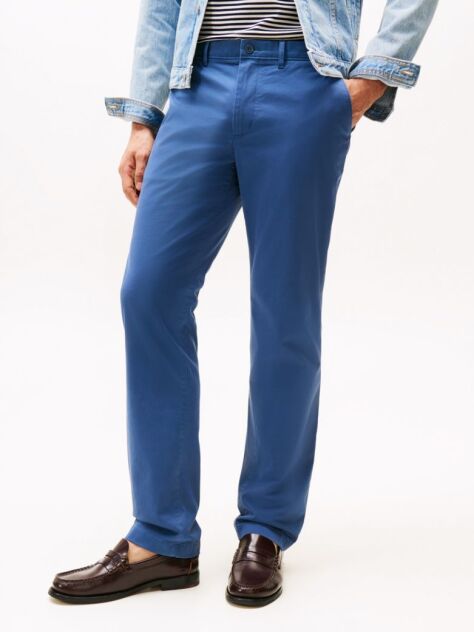 Blue Denton Stretch Cotton Straight Chinos  Men