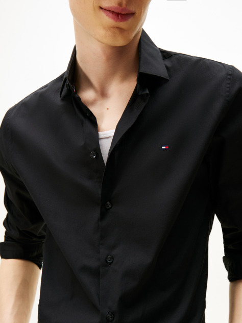 Black Flex Slim Fit Poplin Shirt  Men