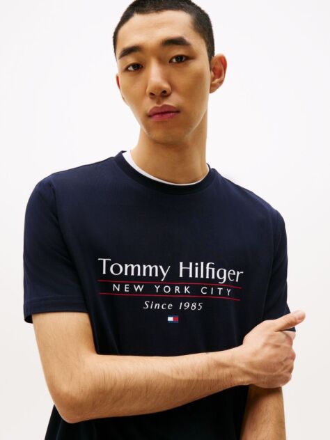 Blue Tricou Cu Guler Rotund Si Logo  Barbati