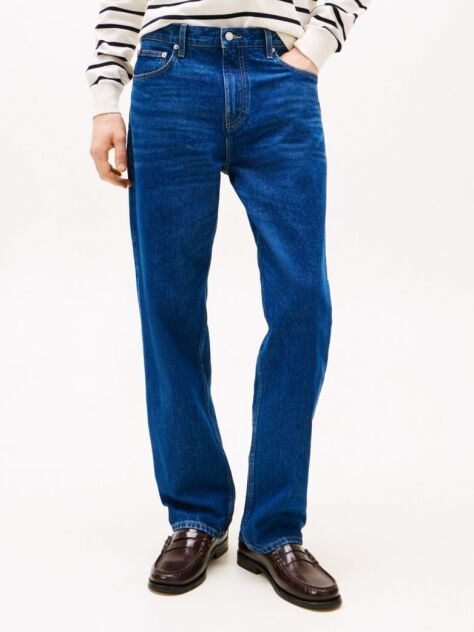 Blue Whiskered Straight Leg Jeans  Men
