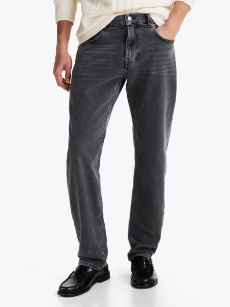 Grey Whiskered Straight Tapered Leg Jeans  Men